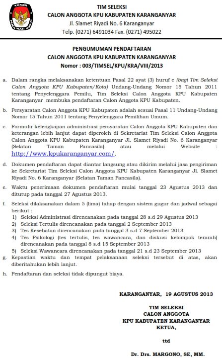 PENGUMUMAN SELEKSI CALON ANGGOTA KPU